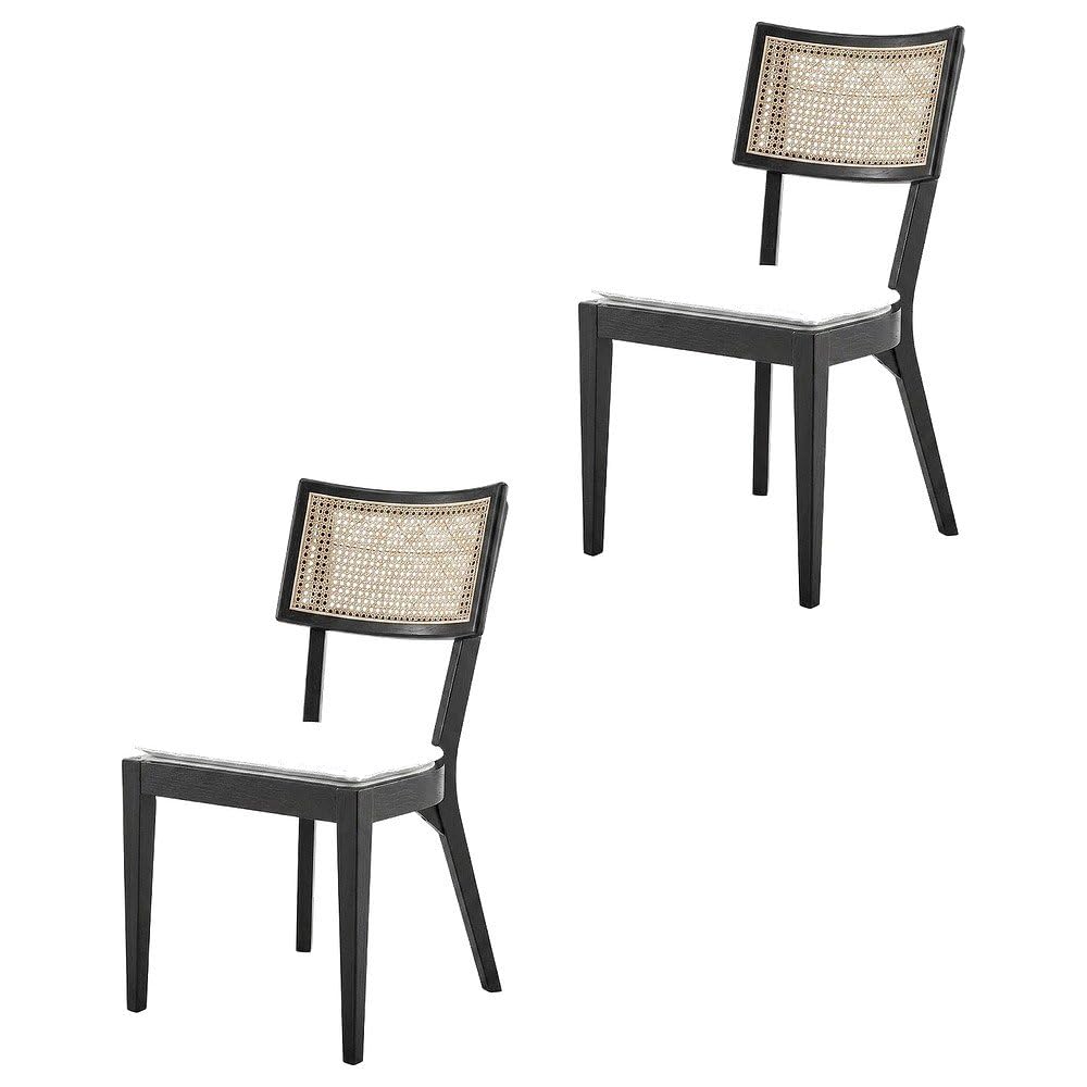 Fabric-Upholstered Wood Dining Chairs Set of by Furnifact – Wood, Black White, Pack of 2