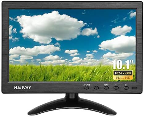 Haiway 10.1 inch Security Monitor, 1024x600 Resolution Small HDMI Monitor Small Portable Monitor with Remote Control with Built-in Dual Speakers HDMI VGA BNC Input for Gaming CCTV Raspberry Pi PC