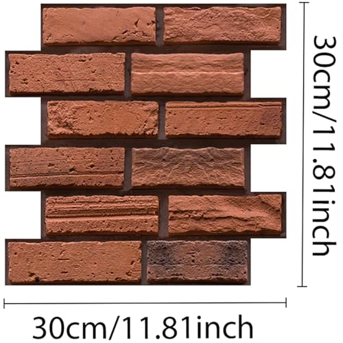 Ekezon 3D Wall Panels Peel and Stick, 3D Wall Panels Self Adhesive Waterproof 10PCS PVC 3D Brick Wallpaper Peel and Stick for Interior Wall Decor,Bedroom,Living Room12''x12'' (Red Brick) — view 2