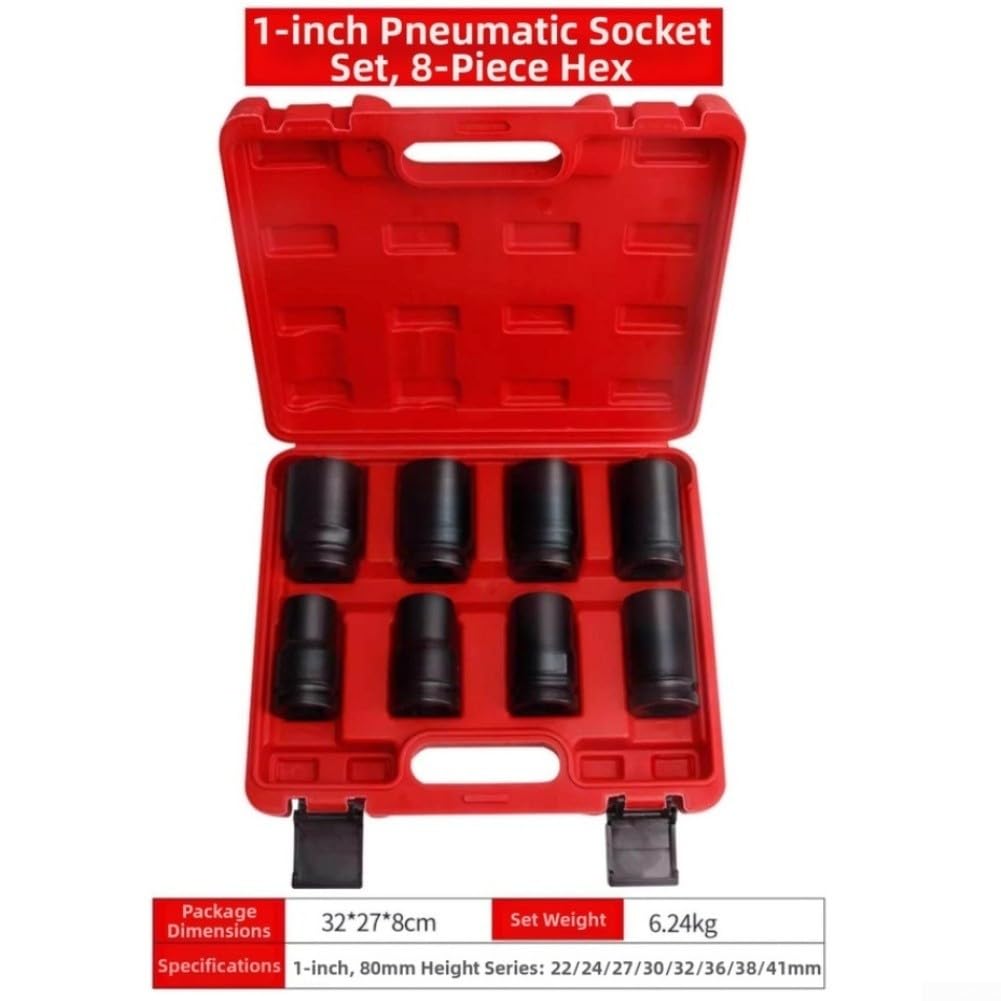 Set di chiavi a bussola in lega di acciaio cromato rosso per chiave pneumatica da 1 pollice con custodia per riparazioni automobilistiche e industriali da 19 mm a 41 mm, dimensioni incluse nel kit (A)