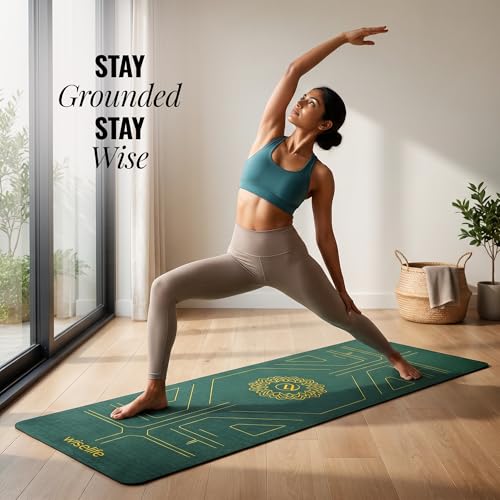 Image of Wiselife True Alignment Yoga Mat + Sleek Yoga Strap For Men And Women (Probalance Tpe Material 6Mm Extra Thick Extra Long Extra Wide) (Emerald)