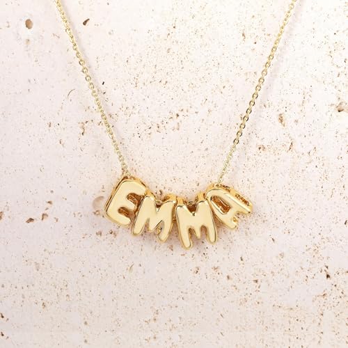 Custom Bubble Name Necklaces for Women Personalized Bubble Letter Necklace Gold/Silver/Rosegold Balloon Letter Name Necklace Personalized Bubble Initial Necklace for Mom Girlfriend Wife4