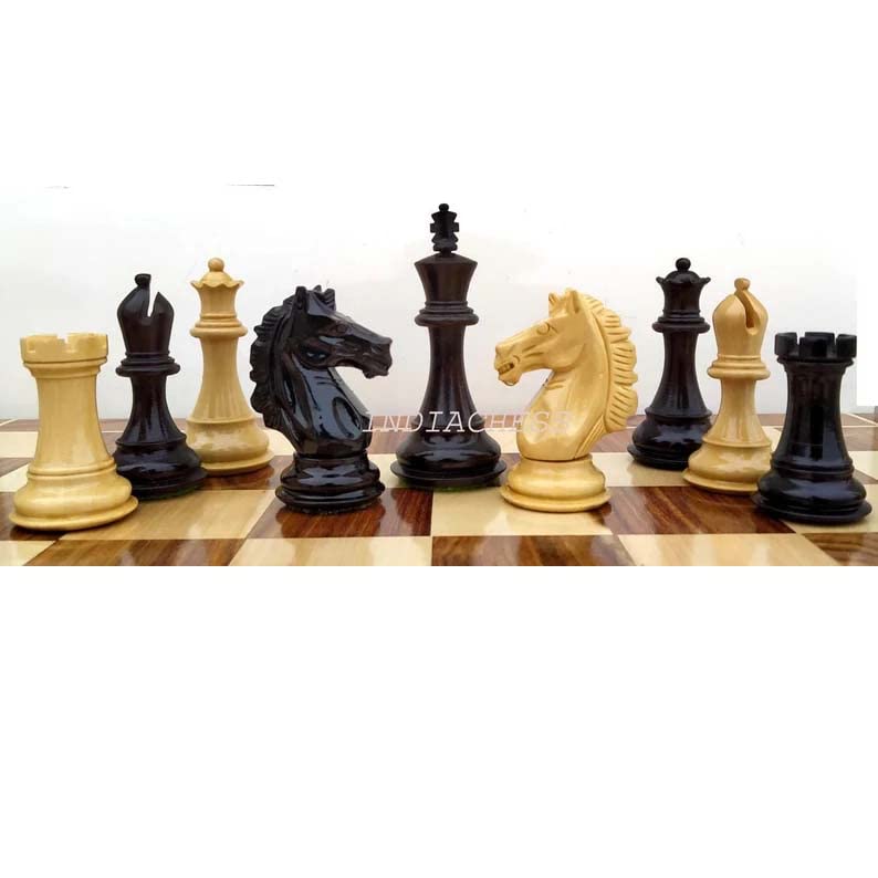Pièces d'échecs de luxe Alban en ébène et buis lesté 10,2 cm