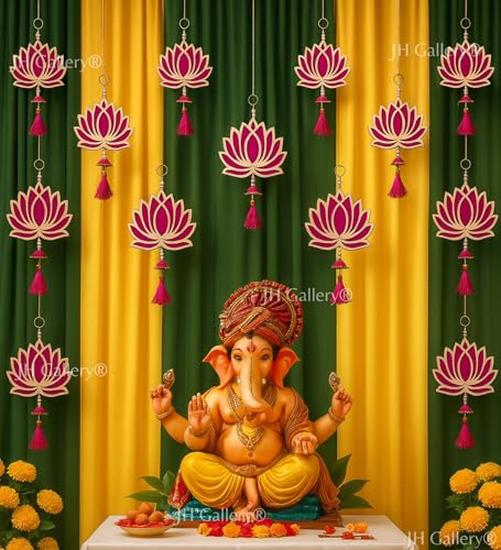 JH Gallery Lotus Hanging for Ganpati Decoration Setup for Home - Handmade Ganesh Chaturthi, Varalakshmi Pooja Decoration Items for Pooja Room, Mandir,