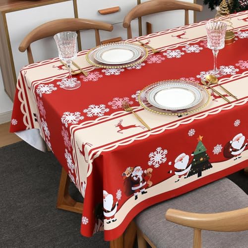 Nappe de Noël imperméable et facile à nettoyer en plastique PVC carré rouge