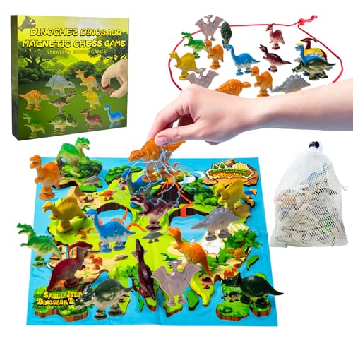 Toynificent Juego de Ajedrez Magnetico, Juego Imanes Cuerda con 20 Dinosaurio, Juego de Estrategia Magnetico, Divertido Juegos de Imanes de Mesa para Fiestas Viajes y Reuniones Familiares