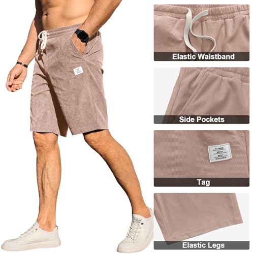 PLEPAN Mens Corduroy Shorts Casual Elastic Waist Drawstring Summer Beach Shorts - Image 5