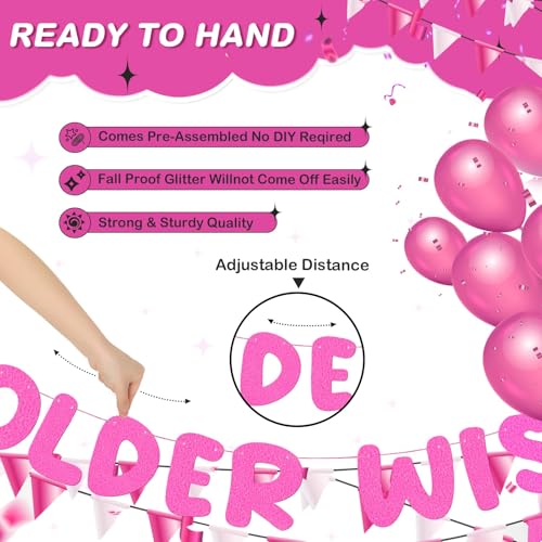 Image of Fulmoon Set of 3 Pre Strung Older Wiser Hotter Glitter Banner Funny Birthday Banner for Women 30th 40th 50th 60th 70th 80th Birthday Party Decorations Sign Gift(Light Pink)