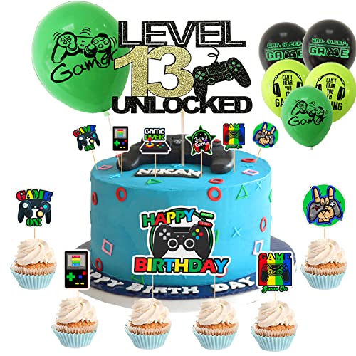 ENYACOS Tortendeko Geburtstag Junge Tortendeko Gamer 13. Geburtstag Deko Playstation Deko Happy Birthday Tortendeko Muffin Deko Tortenaufleger Kuchendeko Geburtstag Junge 13 Gaming  Cake Topper (13) Cover