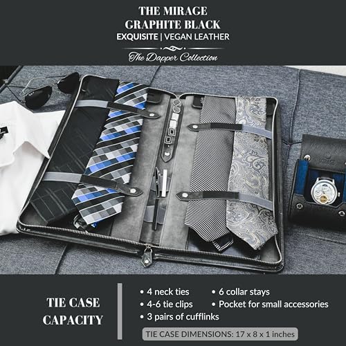 Mirage Tie Case Travel Necktie Holder Organizer for Men with Bonus Jewelry Case Pocket and Dress Accessories Storage - Graphite Black3