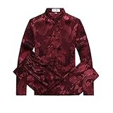 ZooBoo Mens Chinese Traditional Martial Arts Kung Fu Uniform Long Sleeve Tang Suit (Dark Red, L)