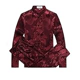 ZooBoo Mens Chinese Traditional Martial Arts Kung Fu Uniform Long Sleeve Tang Suit (Dark Red, L)