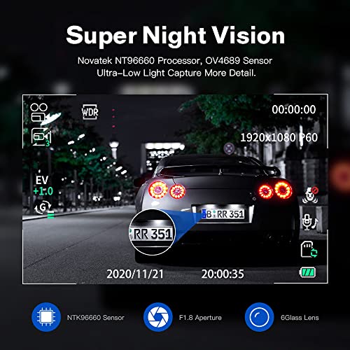 XRC TECH Câmera de painel de carro LCD 4K de 2,4 polegadas embutida, WiFi, GPS, gravador de câmera c