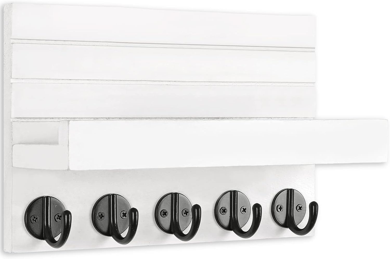 Lwenki Key Holder for Wall, Decorative Key and Mail Holder with Shelf Has Large Key Hooks for Bags, Coats, Umbrella – Paulownia Wood Key Hanger with Mounting Hardware (9.8”W x 6.7”H x 4.2”D) White thumbnail 2