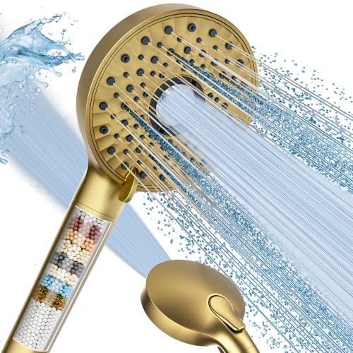 Image of Magichome Shower Head with Handheld, High Pressure 10-Spray Detachable Chrome Showerhead with Stainless Steel Hose,Brushed Gold