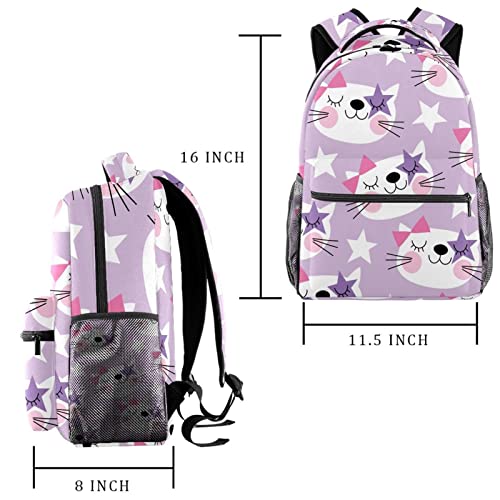 Sac à dos de voyage chat violet et blanc pour loisirs campus