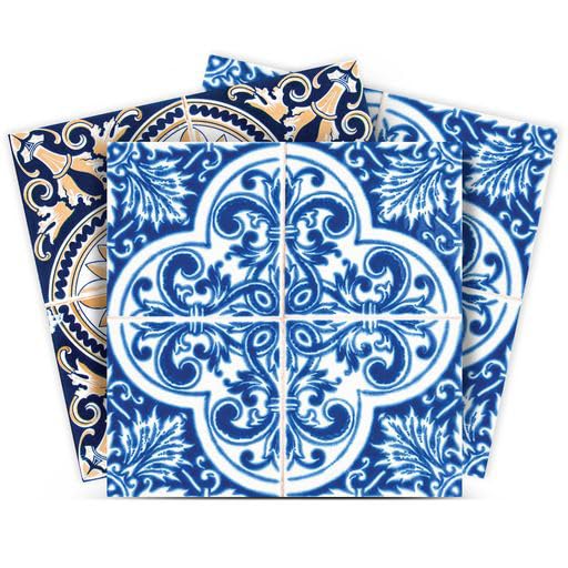 Authentic Tile Stickers by Mi Alma 24 PC Set Spanish Design Wall Tile Decal Perfect for Kitchen Backsplash or Bathroom Tiles Vinyl Art Easy to Install Peel and Stick (4x4 Inch, Classic Blue H120)