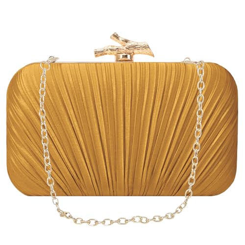Image of MR Clutch Purses for Women Pleated Evening Clutch Wedding Purse with Chain | Pleated Satin Clutch Purse, Womens Evening Bag Shoulder Crossbody Purse Wedding Clutch for Wedding Prom Party