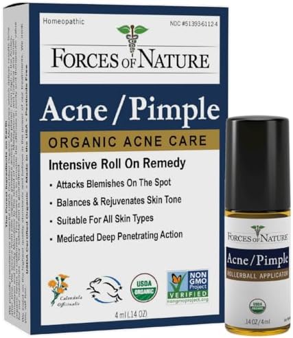 Forces of Nature Natural, Organic Acne Skin Care Treatment, Non GMO, No Harmful Chemicals, Cruelty Free - Acne & Pimple Control, Clear & Balance Skin Tone, 0.14 Fl Oz