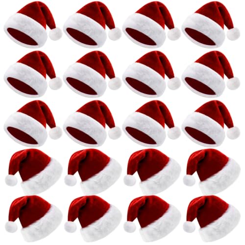 Image of Vicenpal Brick Red 20 Pcs Santa Hats Bulk Plush Christmas Hats for Adults Women Men Holiday Party Costume (Classic)