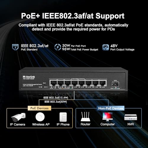 Image of MokerLink 9-Port 2.5 Gigabit PoE Web-Managed Switch with 1 x 10G SFP Port, 8 x PoE IEEE802.3af /at, 120W, Managed Fanless Wall-Mountable Network Switch