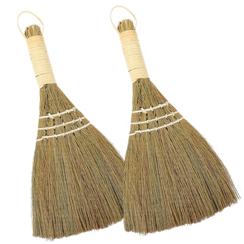 FRCOLOR 2Pcs Broom for Dust Removal Short Handle Cleaning Brush for Office Kitchen and Home Use Durable Desktop Duster for Dirt Control
