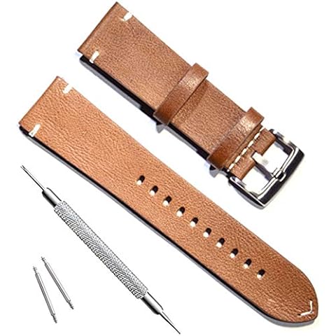 OliBoPo Handmade Vintage Replacement Leather Watch Strap/Watch Band (22mm, Minimalism Brown) Cover