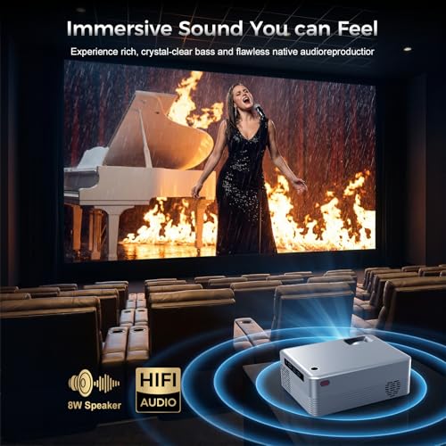 Image of Native 1080P Mini Projector, Real 240 ANSI Lumens, Easy Dust Cleaning Design, Quiet Cooling System, Dual USB & HDMI, Adjustable Metal Stand