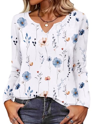 Image of Zeagoo Long Sleeve Shirts for Women Fall Tops Casual Dressy V Neck Blouses Boho Tunic Western Clothes Vacation Outfits