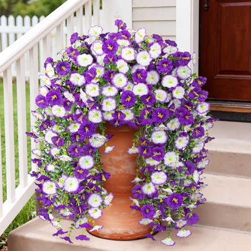 Image of Bassion 2 Packs Artificial Hanging Flowers for Outdoors, Mixed Purple