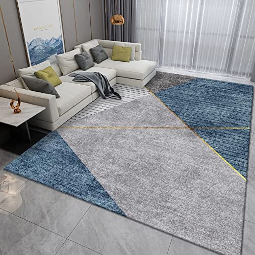 Tapis Decoration Chambre Fille ado Moderne Conception de Rayures géométriques d'encre Bleu Gris Tapis Chambre Anti Glisse pour Tapis 50x80cm Cover