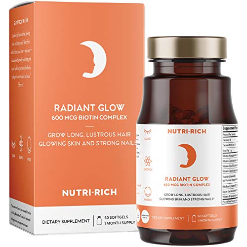 Radiant Glow for Hair Skin & Nails | Get Lustrous Hair Glowing Skin and Strong Nails with Biotin, Methylated B12, Folate, Collagen, Organic Flaxseed Oil, and More | 30 Servings