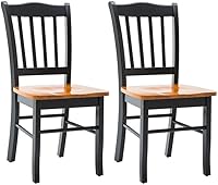 Boraam Shaker Chairs Set of 2, Solid Rubberwood Black/Oak - Contoured Comfort, Floor-Protecting Glides for Dining