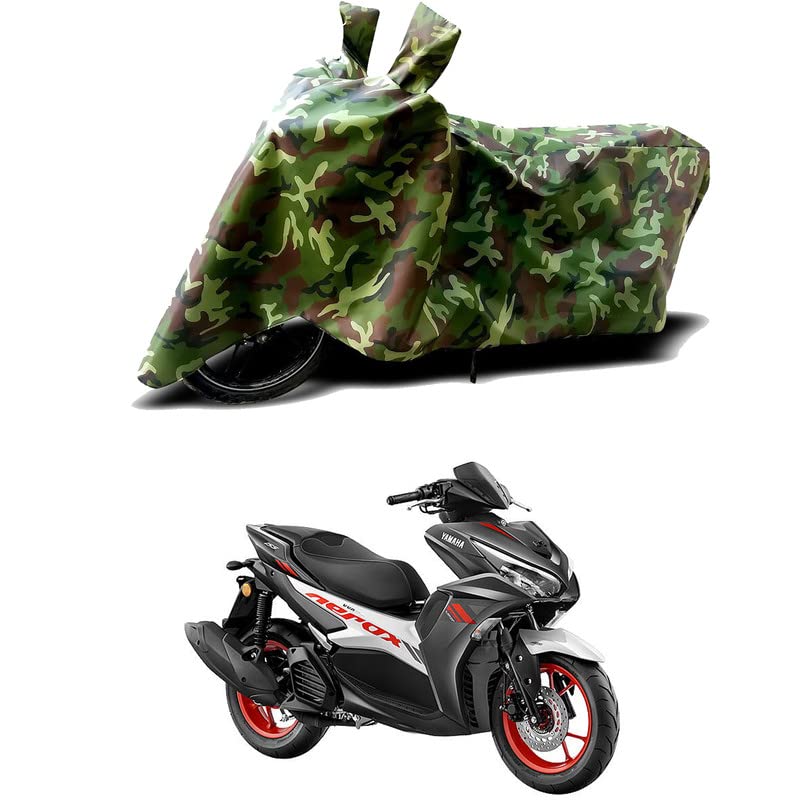 Image of 100% Water Resistant Bike Scooty Two Wheeler Body Cover Compatible for Yamaha Aerox 155 MotoGP /UV-Rays /Heat Protection /Birds Dropping /Scratchproof /Dust Proof /Waterproof /All [Green MJ]