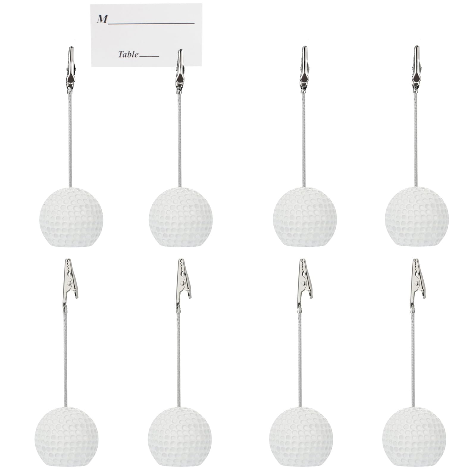 8 PCS Resin Ball Base Memo Clip with Alligator Clip Golf Ball Shaped Table Number Card Place Holders Memo Number Name Card Holder Picture Photo Stand