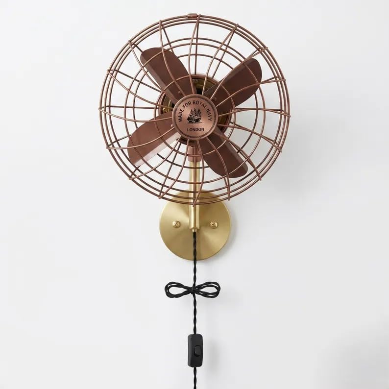 14 Inch Gold & Copper Wall Mount Fan Decorative Metal Electric Cooling Fan, Luxury Industrial Vintage Wall Fan For Home Office Bedroom Café, Strong Airflow Space Home Décor Accent-image-34