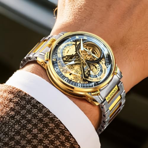 Image of OLEVS Automatic Men Watch Self Winding Mechanical Moon Phase Business Luxury Diamond Dress Stainless Steel Waterproof Luminous Mens Wrist Watch