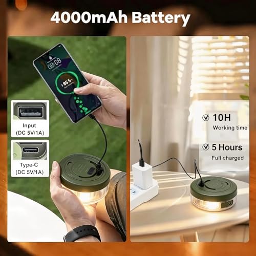 Image of Camping String Lights, Retractable 32.8ft RGB String Lights with 13 Lighting Modes, 4000mAh Hanging Waterproof Portable LED Fairy Lights for Tent Patio Awning Garden RV Decoration