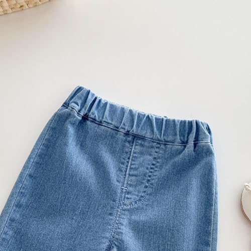 3Months-3Years Little Girls Jeans, Toddler Girl Heart Print Elastic Waist Jeans Wide Leg Cute Denim Pants4