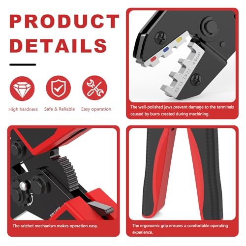 Image of Newdeli Wire Crimping Tool for Heat Shrink Wire Connectors - AWG 22-10 Ratchet Wire Crimper Tool for Electrical Insulated Nylon Wire Terminals Heatshrink Butt Connectors Ratcheting Crimping Plier