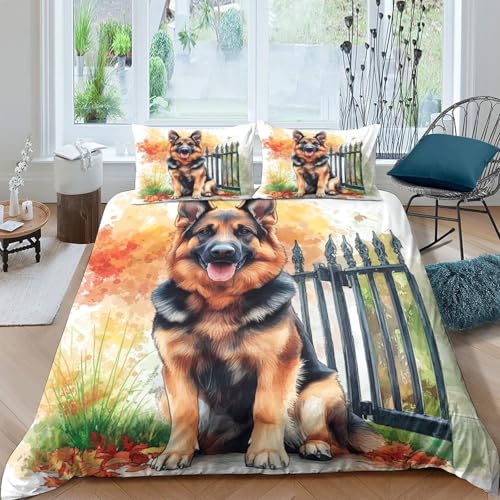 Housse de Couette Berger Allemand Super King 260x220 Microfibre avec 2 Taies d'Oreiller