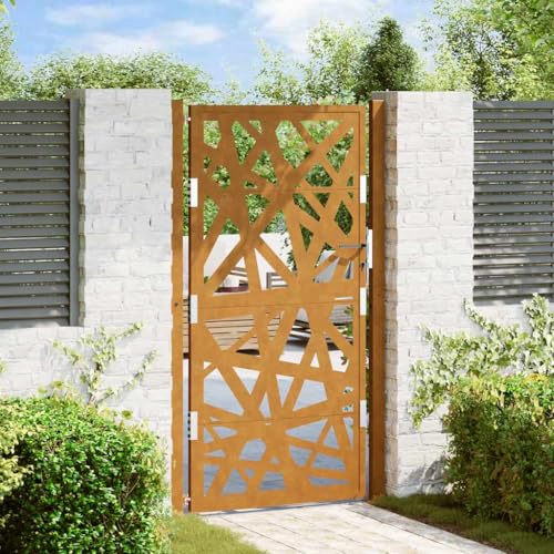IKAYAA Gartentor 105 x 180 cm Stahl, Lichtdesign, Gartentür aus Metall verzinktem Stahl, Gartentür, Gartentor Metall, Gartentore, Einfahrtstor, Gartenpforte, Hoftor, Witterungsbeständiger Stahl/Braun
