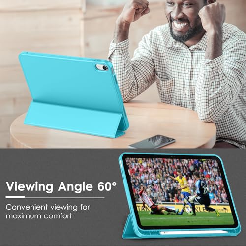 Image of ToaPoia Case for iPad (A16) 11 Inch 2025 /iPad 10th Generation 10.9 Inch 2022, Slim Trifold Stand Protective Cover with Pencil Holder and Soft TPU Back,Support Auto Sleep /Wake (Cyan)