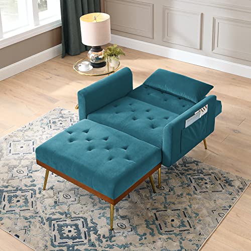 4Inloveme Recliner Velvet Sofa Chair With Ottoman - Adjustable Backrest, Side Pockets, And Elegant Design For Living Room, Bedroom, And Office Teal 40.5"X33"X32" #TOP2