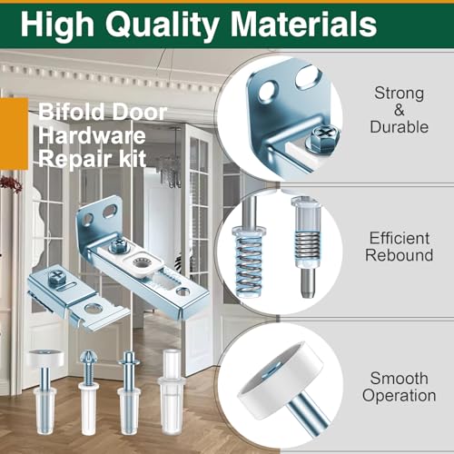Kit de Herrajes para Puertas Plegables de Clóset, 2 Unidades | Incluye Soportes Superior e Inferior, Pivote de 3/8", Rueda Guía de 7/8" miniatura 4