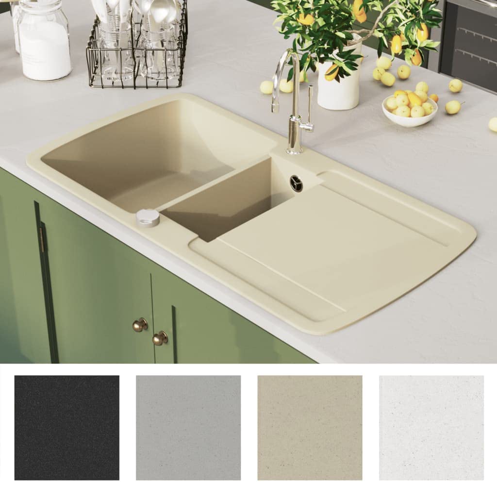 Fregadero de Cocina de Granito con Dos Senos Beige,Lavabos y fregaderos,Fregaderos,29.7kg-144854