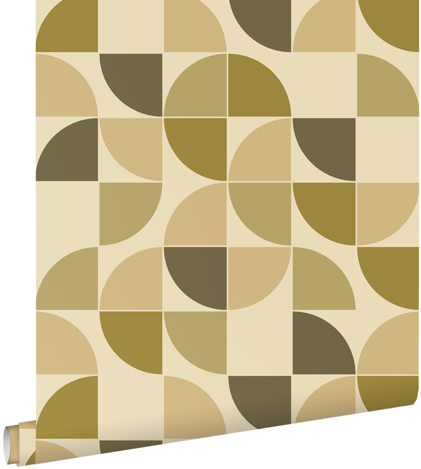 Papier peint vert olive grisé ornements rétro 50x900 cm ESTAhome