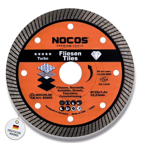 NOCOS Disco de diamante Turbo de 125 mm para azulejos, cerámica, mármol, granito y otros materiales de construcción, disco de corte de diamante para amoladora angular