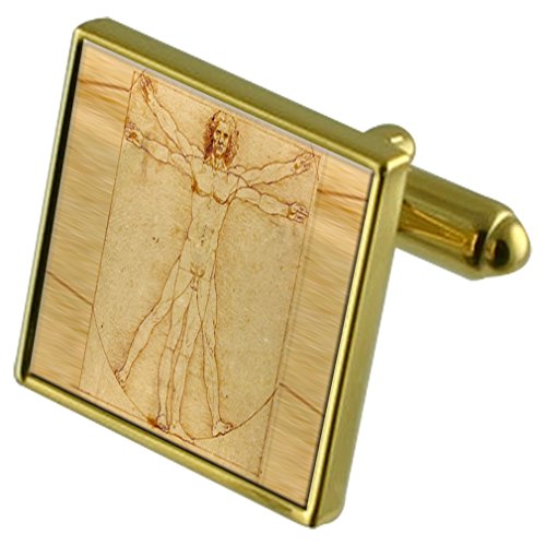 Mancuernillas Doradas Vitruvian Man en Funda miniatura 1