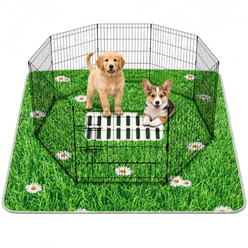 Image of Aitmexcn Washable Pee Pads for Dogs, 2 Pack Super Absorbent Reusable Puppy Pads, Lawn Design Reusable Dog Pads for Potty Tranning, Whelping, Playpen, Crate, Bed - 31 inchx36 inch - Green